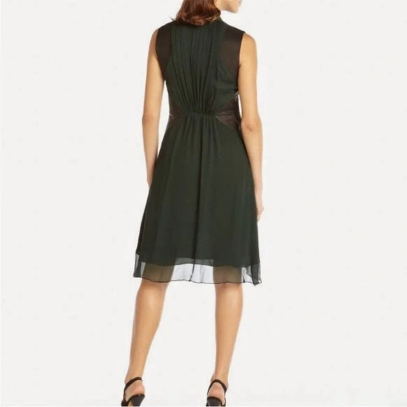 Haute Hippie Green Silk Leather Accent V-neck Sleeveless Dress - Picture 7 of 7